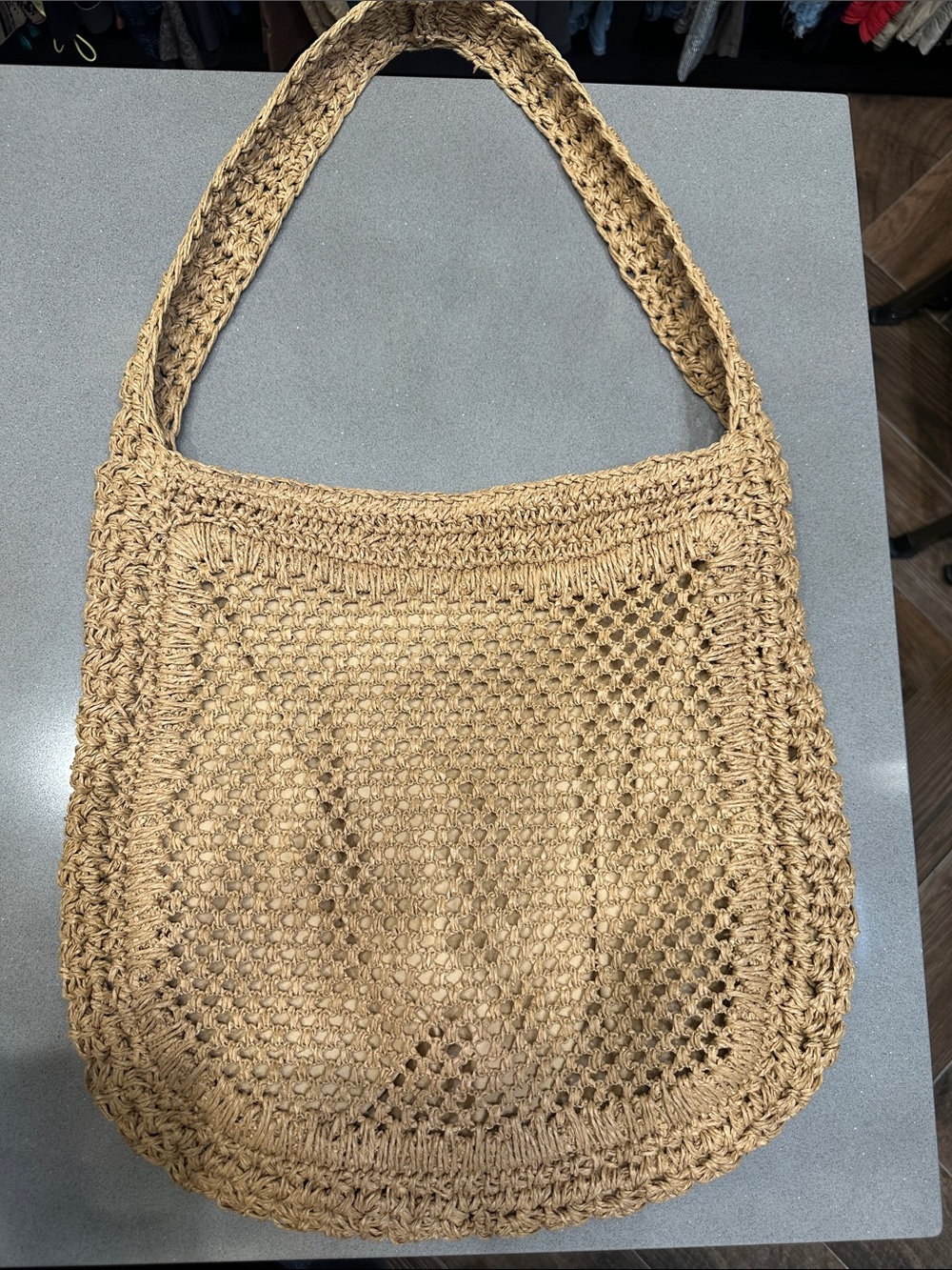 Woven Straw Shoulder Bag in Natural Tan